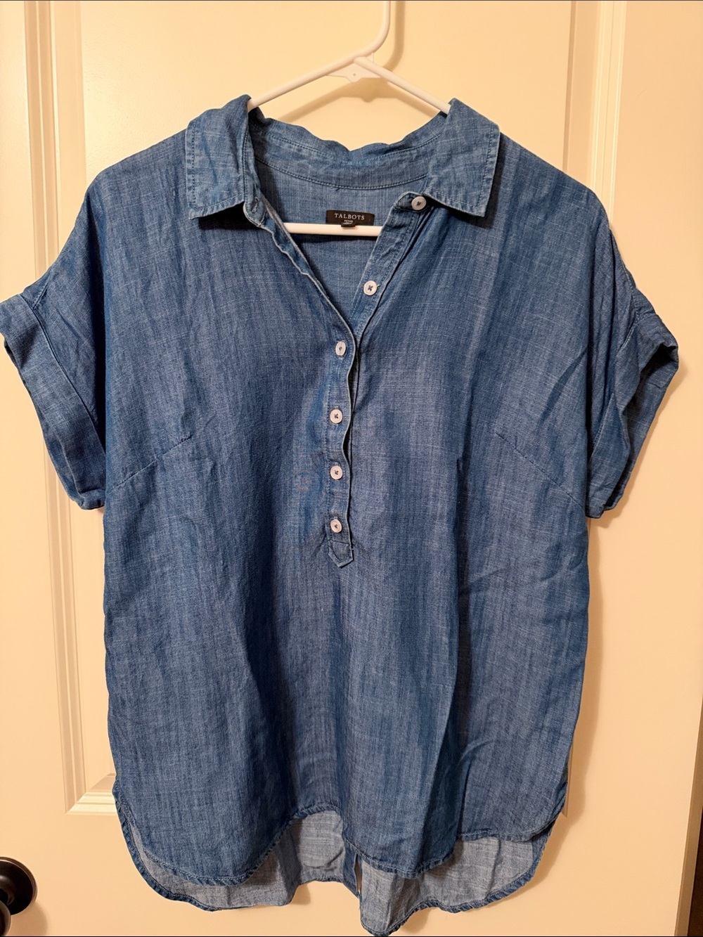 Talbots Blue Denim-Effect Button Front and Back Casual Shirt